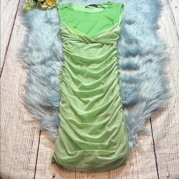 NWOT Zara Green Tulle Mini Dress sz XS - Picture 2 of 8